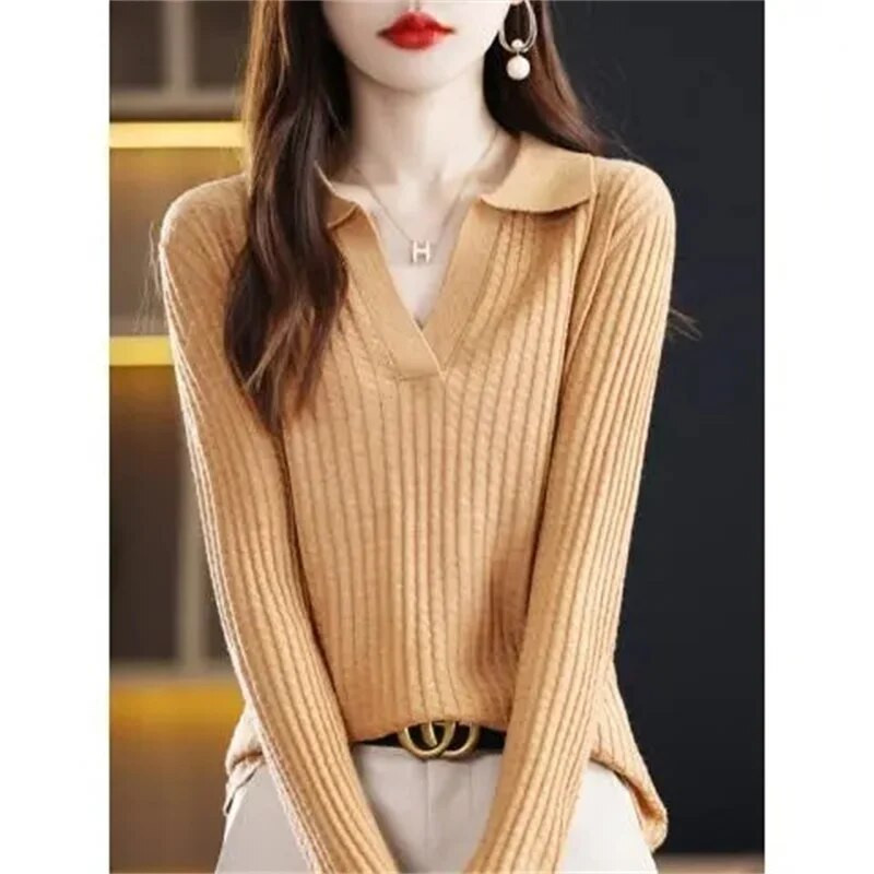 Μόδα Γυναικεία Πουλόβερ 2023 Νέα Πουλόβερ με γυριστό γιακά Casual μασίφ πλεκτό χειμερινό πουλόβερ Γυναικεία πουλόβερ casual τοπ