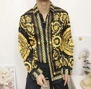 2023 Нова мода Мъжки ризи Хипстърски ризи с дълъг ръкав Ефектен луксозен дизайн Бароков флорален принт Ризи за сватбено парти Абитуриентски бал
