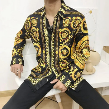 2023 Нова мода Мъжки ризи Хипстърски ризи с дълъг ръкав Ефектен луксозен дизайн Бароков флорален принт Ризи за сватбено парти Абитуриентски бал