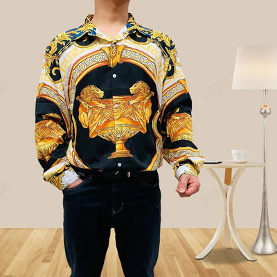 2023 Νέα μόδα ανδρικά πουκάμισα φορεμάτων Hipster με μακρυμάνικο φανταχτερό πολυτελές σχέδιο μπαρόκ λουλουδάτο τύπωμα πουκάμισα χορού γάμου