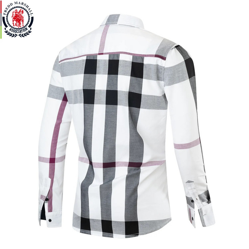 Fredd Marshall 2023 Summer New Fashion Random καρό πουκάμισο μακρυμάνικο ανδρικό πουκάμισο με κουμπιά κοινωνικό φόρεμα Ανδρικά ρούχα