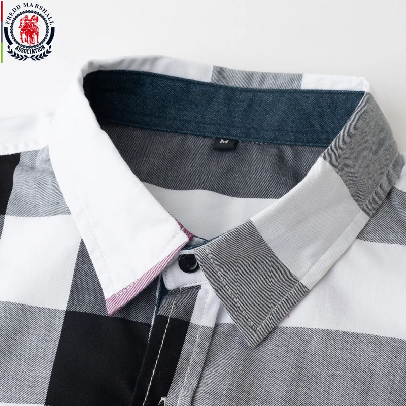Fredd Marshall 2023 Summer New Fashion Random καρό πουκάμισο μακρυμάνικο ανδρικό πουκάμισο με κουμπιά κοινωνικό φόρεμα Ανδρικά ρούχα