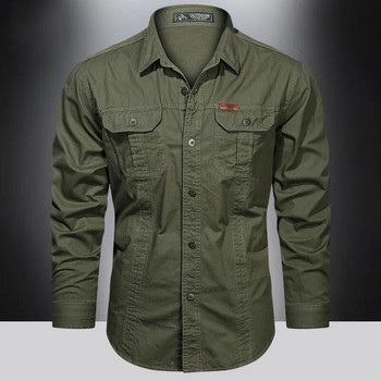 Пролетна товарна риза Мъжки ежедневни памучни ризи с дълъг ръкав Висококачествена Camisa Militar Горна риза Марково облекло Черни блузи 5XL