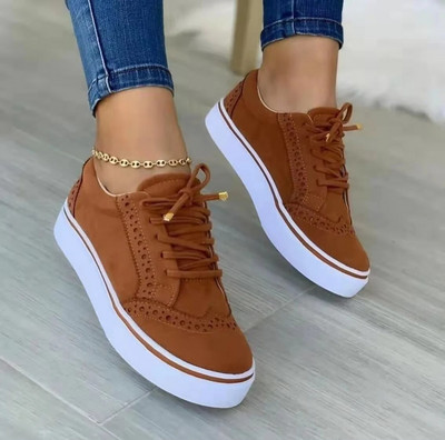 Γυναικεία πάνινα παπούτσια 2023 Νέα Flat Casual Sneaker Ανοιξιάτικη Μόδα Ευέλικτο Lace Up Αθλητικό Ταμπεραμέντο Μονόχρωμα Γυναικεία παπούτσια για περπάτημα