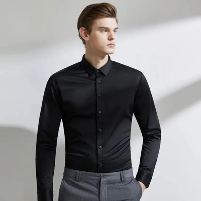 „Four Seasons“ vyriški paprastos spalvos, paprasti ilgomis rankovėmis, laisvalaikio kostiumo marškinėliai Slim Fit Fashion Business Didelio dydžio socialiniai privalomi daiktai