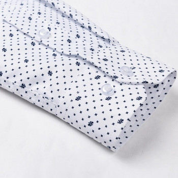 Мъжки класически ризи с щампа с дълъг ръкав/раирани стандартни ризи с един кръпка с джоб, 65% памук, бизнес стандартна офис риза