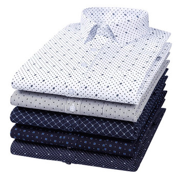 Мъжки класически ризи с щампа с дълъг ръкав/раирани стандартни ризи с един кръпка с джоб, 65% памук, бизнес стандартна офис риза