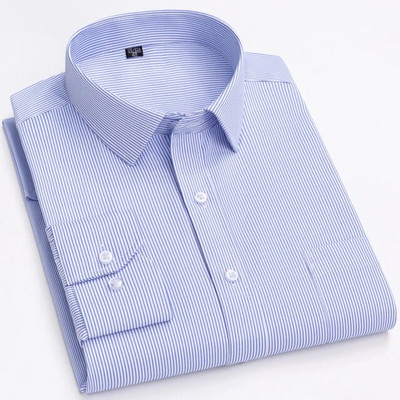 Ανδρικό κλασικό μακρυμάνικο πουκάμισο με στάμπα/ριγέ Basic φόρεμα πουκάμισο μονής τσέπης 65% βαμβάκι Business Standard-fit πουκάμισο γραφείου