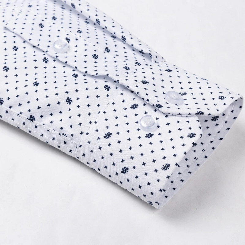 Ανδρικό κλασικό μακρυμάνικο πουκάμισο με στάμπα/ριγέ Basic φόρεμα πουκάμισο μονής τσέπης 65% βαμβάκι Business Standard-fit πουκάμισο γραφείου