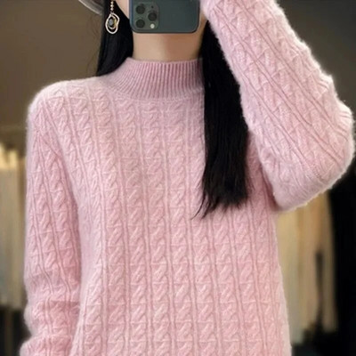 Rudens ziemas trikotāžas džemperi, topi ar apkakli Puloveri Ikdienas džemperi Sieviešu krekls ar garām piedurknēm šaurs džemperis meitenēm