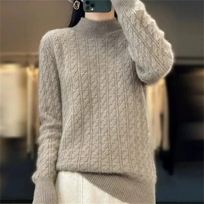 Rudens ziemas trikotāžas džemperi, topi ar apkakli Puloveri Ikdienas džemperi Sieviešu krekls ar garām piedurknēm šaurs džemperis meitenēm