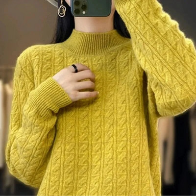 Rudens ziemas trikotāžas džemperi, topi ar apkakli Puloveri Ikdienas džemperi Sieviešu krekls ar garām piedurknēm šaurs džemperis meitenēm