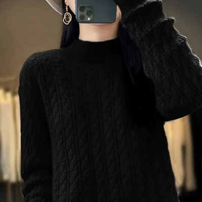 Rudens ziemas trikotāžas džemperi, topi ar apkakli Puloveri Ikdienas džemperi Sieviešu krekls ar garām piedurknēm šaurs džemperis meitenēm