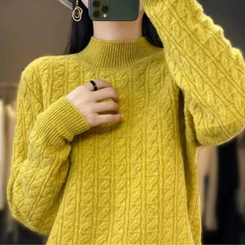 Rudens ziemas trikotāžas džemperi, topi ar apkakli Puloveri Ikdienas džemperi Sieviešu krekls ar garām piedurknēm šaurs džemperis meitenēm