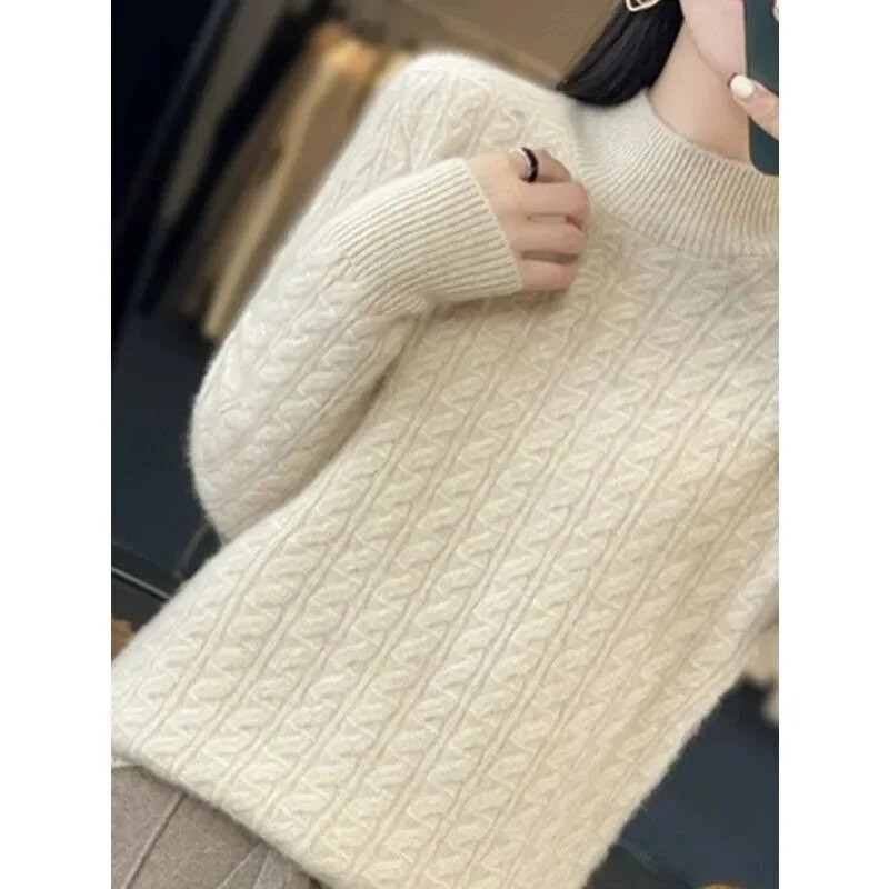 Rudens ziemas trikotāžas džemperi, topi ar apkakli Puloveri Ikdienas džemperi Sieviešu krekls ar garām piedurknēm šaurs džemperis meitenēm