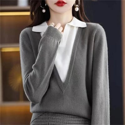 Μάλλινο πουλόβερ κασμίρ Γυναικείο πουλόβερ με ψηλό στοιβαγμένο γιακά μακρυμάνικο χειμωνιάτικο πλεκτό πουλόβερ Ζεστό πουλόβερ υψηλής ποιότητας