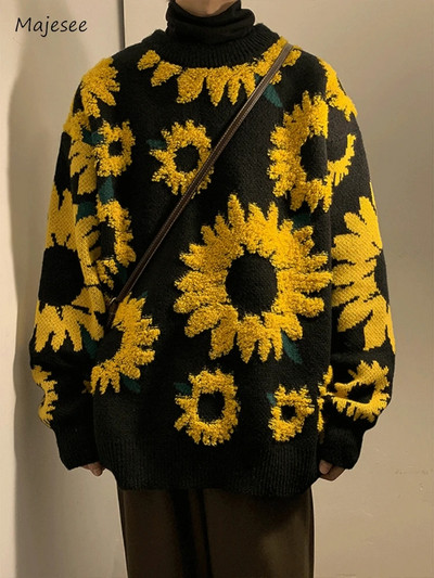 Plūkoši ziedu džemperi Vīriešu maiss pavasaris rudens japāņu stils Retro High Street Harajuku Trikotāža Slouchy Ins