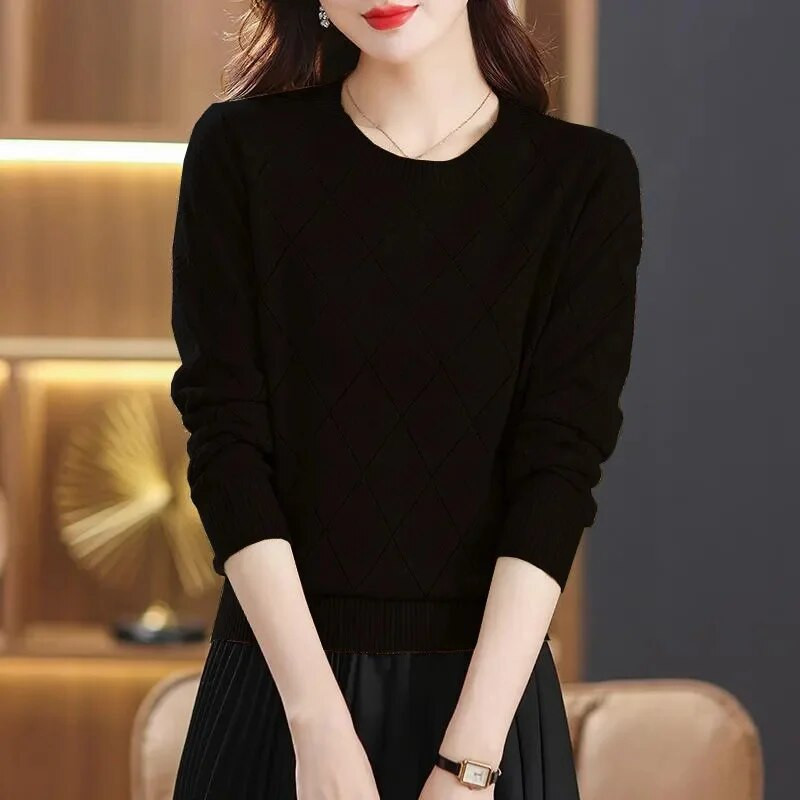 2023. g. sieviešu džemperis, pavasaris rudens, garām piedurknēm ar O veida kakla izgriezumu Puloveri, silti krekli ar apakšējo daļu korejiešu modes džemperis, trikotāža Mīksti džemperi