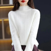 2023. gada jauns pavasara rudens puskakla džemperis, ūdeles kašmira džemperis, sieviešu džemperis, brīvs trikotāžas sieviešu trikotāžas tops