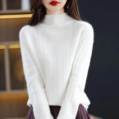 2023. gada jauns pavasara rudens puskakla džemperis, ūdeles kašmira džemperis, sieviešu džemperis, brīvs trikotāžas sieviešu trikotāžas tops