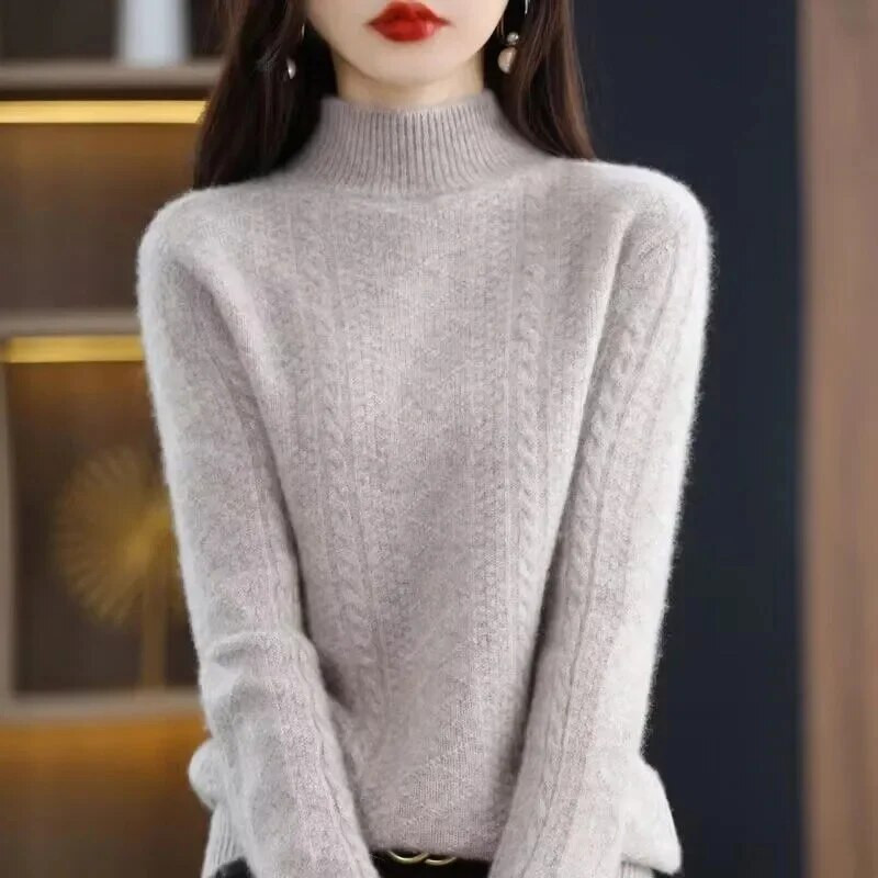2023. gada jauns pavasara rudens puskakla džemperis, ūdeles kašmira džemperis, sieviešu džemperis, brīvs trikotāžas sieviešu trikotāžas tops