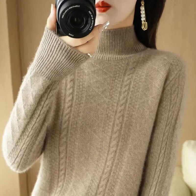 2023. gada jauns pavasara rudens puskakla džemperis, ūdeles kašmira džemperis, sieviešu džemperis, brīvs trikotāžas sieviešu trikotāžas tops