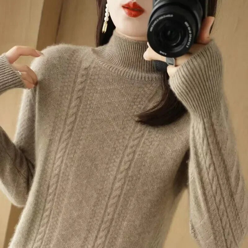 2023. gada jauns pavasara rudens puskakla džemperis, ūdeles kašmira džemperis, sieviešu džemperis, brīvs trikotāžas sieviešu trikotāžas tops