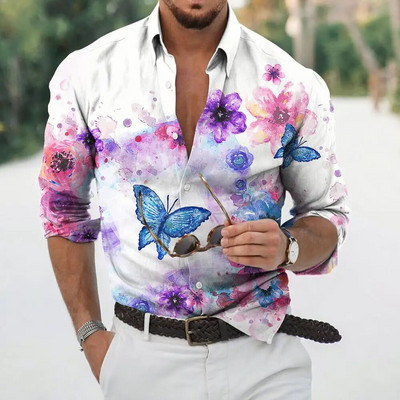 Nyári Hawaii Madár Virágos ingekkel Férfi 3D Nyomtatás Hosszú ujjú Állati ing Beach Holiday Plus Size Tops Pólók Homme