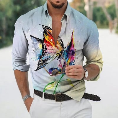 Nyári Hawaii Madár Virágos ingekkel Férfi 3D Nyomtatás Hosszú ujjú Állati ing Beach Holiday Plus Size Tops Pólók Homme