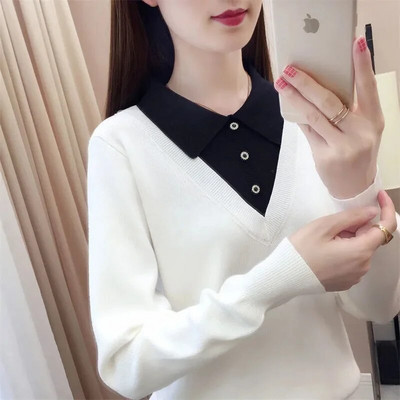 Jauns trikotāžas džemperis ar garām piedurknēm apakšā krekls Slim džemperi rudens ziemas mīkstas blūzes džemperi sievietēm 2023. g.