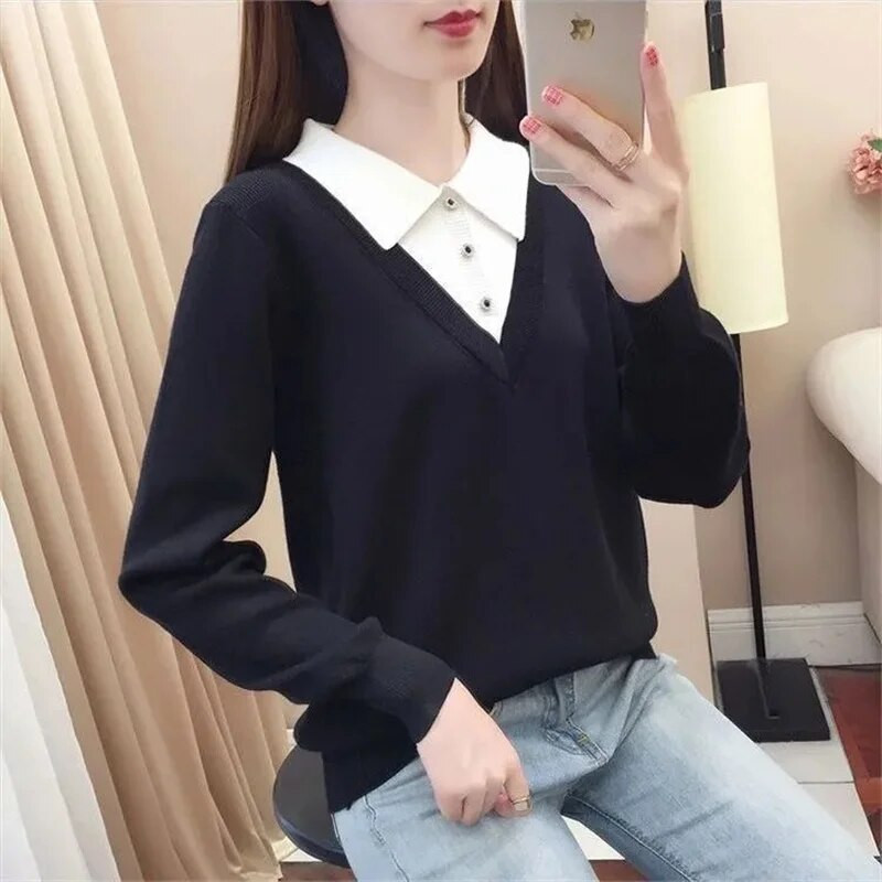 Jauns trikotāžas džemperis ar garām piedurknēm apakšā krekls Slim džemperi rudens ziemas mīkstas blūzes džemperi sievietēm 2023. g.