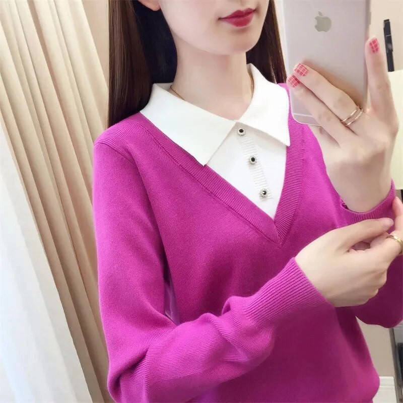 Jauns trikotāžas džemperis ar garām piedurknēm apakšā krekls Slim džemperi rudens ziemas mīkstas blūzes džemperi sievietēm 2023. g.