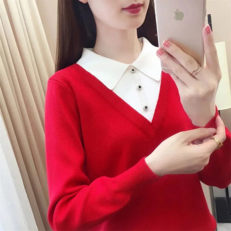 Jauns trikotāžas džemperis ar garām piedurknēm apakšā krekls Slim džemperi rudens ziemas mīkstas blūzes džemperi sievietēm 2023. g.