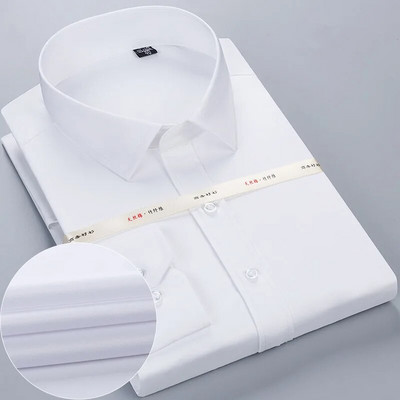 Мъжка бяла риза с дълъг ръкав от бамбукови влакна, стандартна форма, официални бизнес социални обувки плюс голям размер 8XL 7XL 6XL 5XL