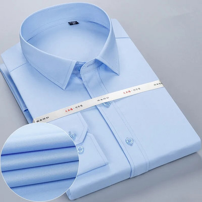 Мъжка бяла риза с дълъг ръкав от бамбукови влакна, стандартна форма, официални бизнес социални обувки плюс голям размер 8XL 7XL 6XL 5XL