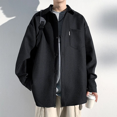 Rudens jauni krekli Modes izskatīgs, moderns krekls vīrietis ar garām piedurknēm ar vienkāršu atloku vīriešu blūze, brīva All Match ikdienas topi jaka vīriešiem