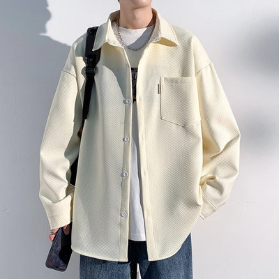 Rudens jauni krekli Modes izskatīgs, moderns krekls vīrietis ar garām piedurknēm ar vienkāršu atloku vīriešu blūze, brīva All Match ikdienas topi jaka vīriešiem