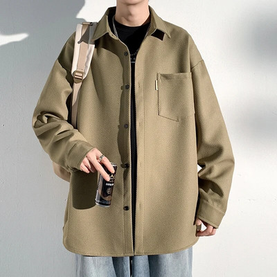 Rudens jauni krekli Modes izskatīgs, moderns krekls vīrietis ar garām piedurknēm ar vienkāršu atloku vīriešu blūze, brīva All Match ikdienas topi jaka vīriešiem