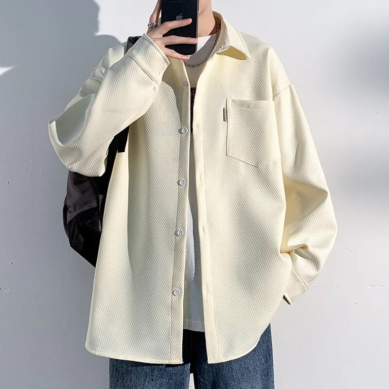 Rudens jauni krekli Modes izskatīgs, moderns krekls vīrietis ar garām piedurknēm ar vienkāršu atloku vīriešu blūze, brīva All Match ikdienas topi jaka vīriešiem