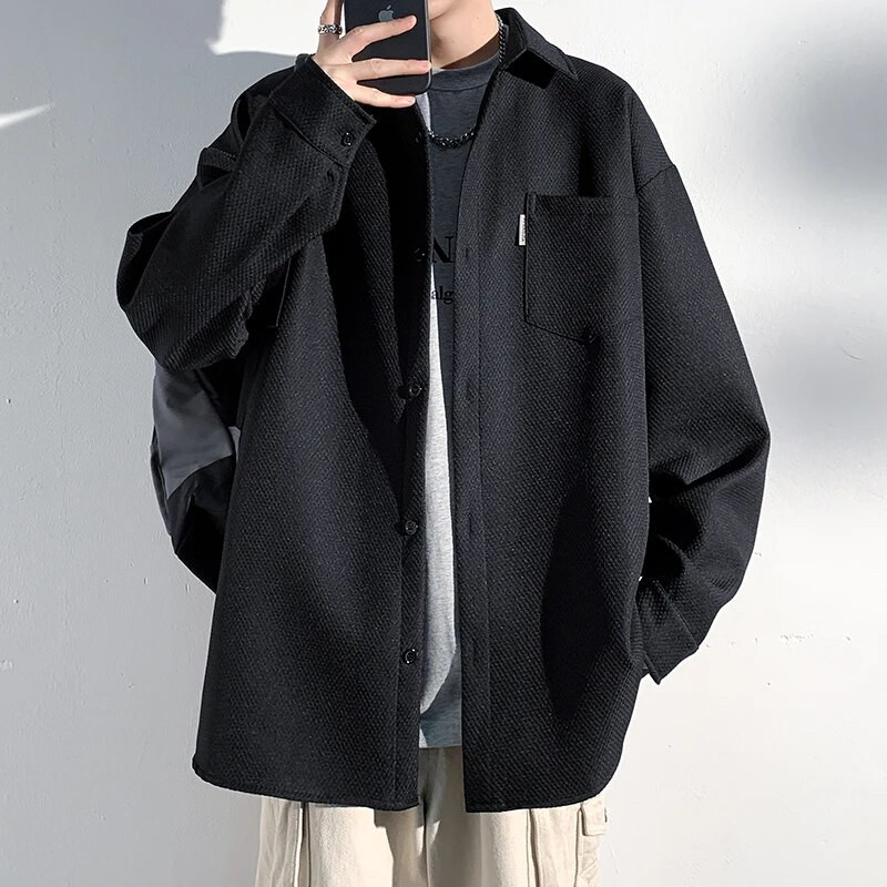 Rudens jauni krekli Modes izskatīgs, moderns krekls vīrietis ar garām piedurknēm ar vienkāršu atloku vīriešu blūze, brīva All Match ikdienas topi jaka vīriešiem