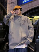 Masīvs, garām piedurknēm caurums, trikotāžas džemperis vīriešiem, pušķi O veida kakla ar kapuci ielas apģērbs Vīriešu rudens ziemas mode 2023. Jauns vīriešu apģērbs