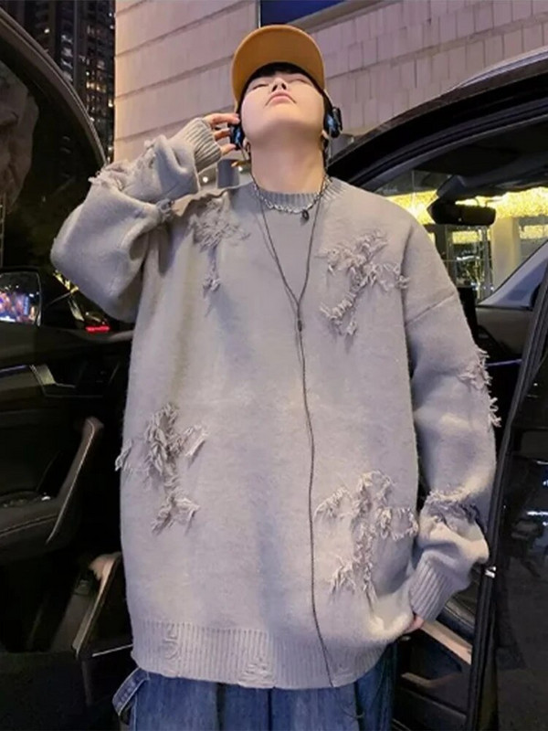 Masīvs, garām piedurknēm caurums, trikotāžas džemperis vīriešiem, pušķi O veida kakla ar kapuci ielas apģērbs Vīriešu rudens ziemas mode 2023. Jauns vīriešu apģērbs