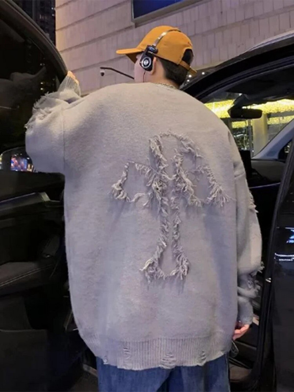 Masīvs, garām piedurknēm caurums, trikotāžas džemperis vīriešiem, pušķi O veida kakla ar kapuci ielas apģērbs Vīriešu rudens ziemas mode 2023. Jauns vīriešu apģērbs