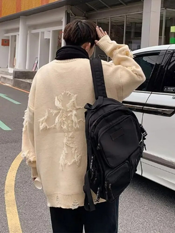 Masīvs, garām piedurknēm caurums, trikotāžas džemperis vīriešiem, pušķi O veida kakla ar kapuci ielas apģērbs Vīriešu rudens ziemas mode 2023. Jauns vīriešu apģērbs