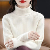 Πλεκτό πουλόβερ Γυναικεία κορεατική έκδοση Πουλόβερ με ζιβάγκο Χειμερινό μονόχρωμο πουλόβερ Ζεστό μακρυμάνικο πουλόβερ με πάτο πλεκτό σε