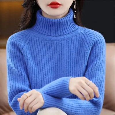 Πλεκτό πουλόβερ Γυναικεία κορεατική έκδοση Πουλόβερ με ζιβάγκο Χειμερινό μονόχρωμο πουλόβερ Ζεστό μακρυμάνικο πουλόβερ με πάτο πλεκτό σε