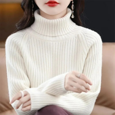Πλεκτό πουλόβερ Γυναικεία κορεατική έκδοση Πουλόβερ με ζιβάγκο Χειμερινό μονόχρωμο πουλόβερ Ζεστό μακρυμάνικο πουλόβερ με πάτο πλεκτό σε