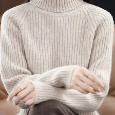 Πλεκτό πουλόβερ Γυναικεία κορεατική έκδοση Πουλόβερ με ζιβάγκο Χειμερινό μονόχρωμο πουλόβερ Ζεστό μακρυμάνικο πουλόβερ με πάτο πλεκτό σε