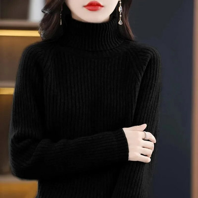 Πλεκτό πουλόβερ Γυναικεία κορεατική έκδοση Πουλόβερ με ζιβάγκο Χειμερινό μονόχρωμο πουλόβερ Ζεστό μακρυμάνικο πουλόβερ με πάτο πλεκτό σε