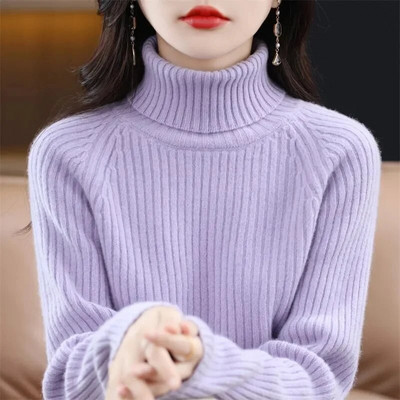 Πλεκτό πουλόβερ Γυναικεία κορεατική έκδοση Πουλόβερ με ζιβάγκο Χειμερινό μονόχρωμο πουλόβερ Ζεστό μακρυμάνικο πουλόβερ με πάτο πλεκτό σε